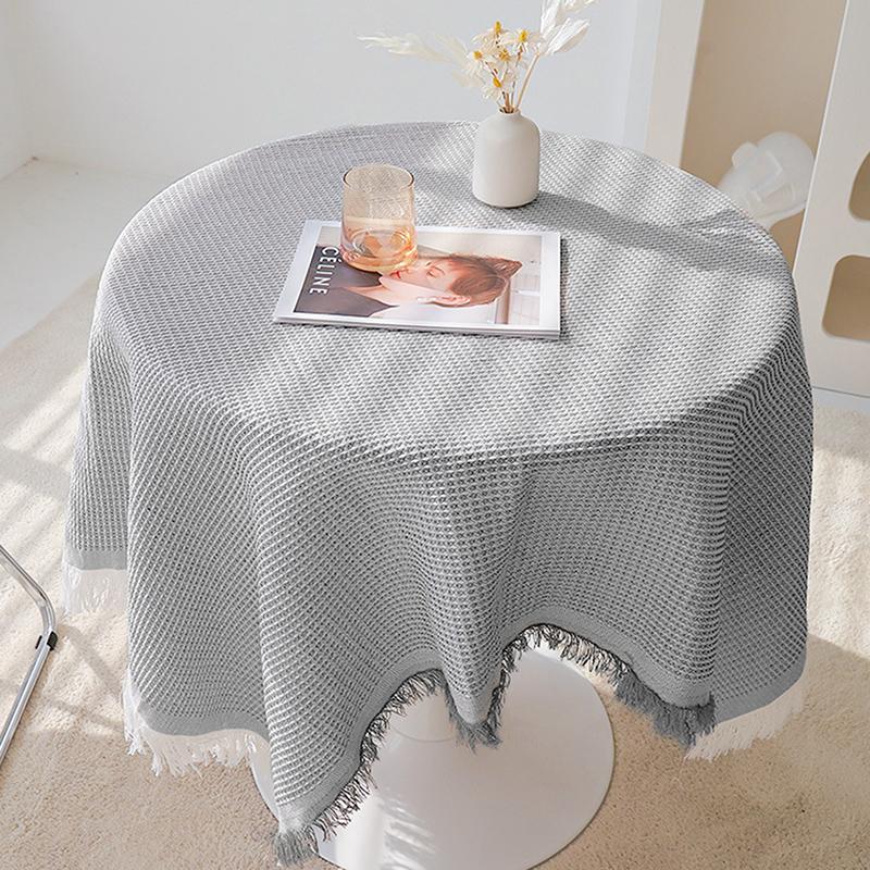 French Cotton Linen Tablecloth, Round Tablecloth, Light Luxury, Simple Style, Tea Table Cloth, 90Cm