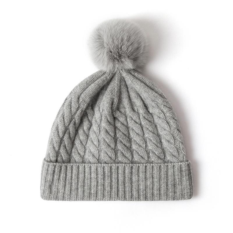

Cashmere Autumn and Winter New Style Women s High End Knitted Outdoor Warm Jacquard Fur Ball Ear Protection Knitted Casual Hat one size