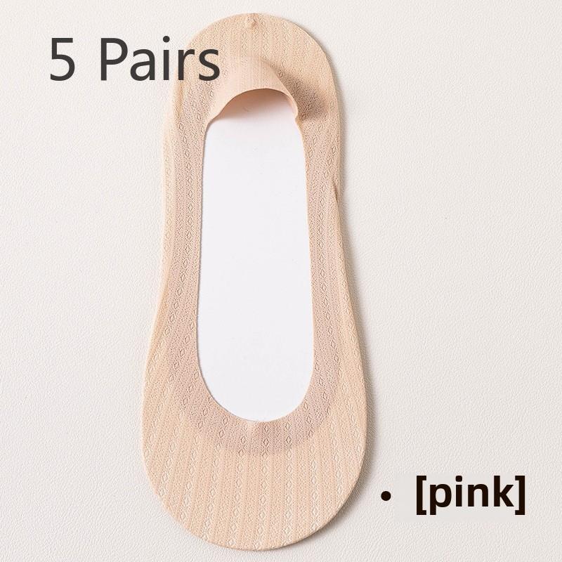 5 Pairs of Boat Socks for Women Summer Mesh Ultra-thin Shallow Mouth Invisible Socks for Women Silicone Non-slip with Socks