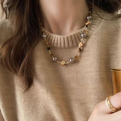 Brown Choker Necklace Vintage Jewelry Gift Trendy Beaded Chain Necklace  For Women
