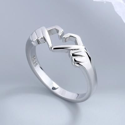 Amor Romántico Mano con Anillo en Forma de Corazón Para Mujeres Hombres Pareja Color Plata Anillos de Dedo Ajustables Joyería para Fiesta de Boda Regalos