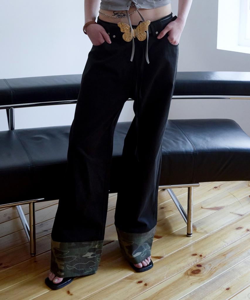 Podeowedeo Camo Color Block Wide Pants (Black)