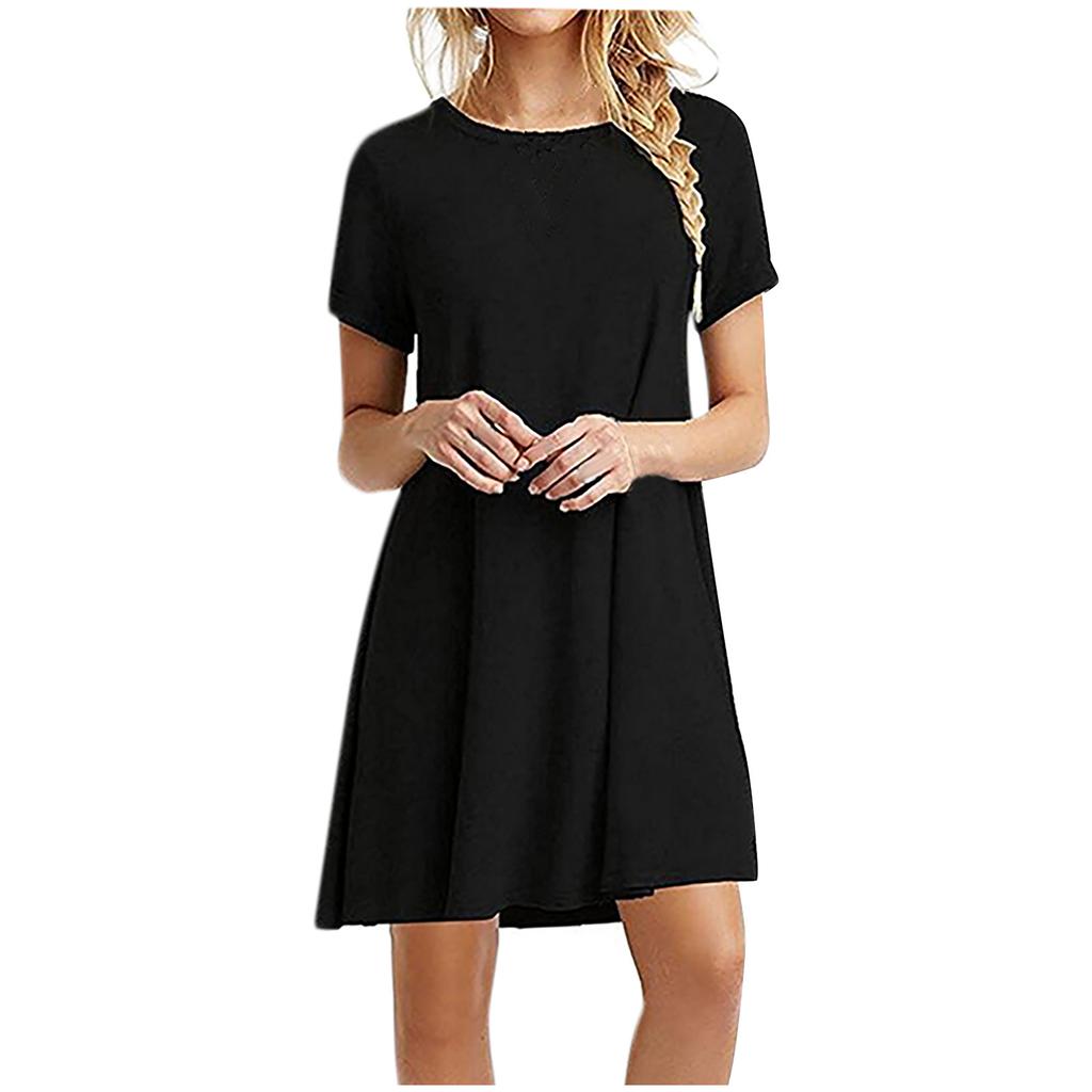 Fashion Women Casual Short Sleeve  Solid Ladies Loose  Dress
