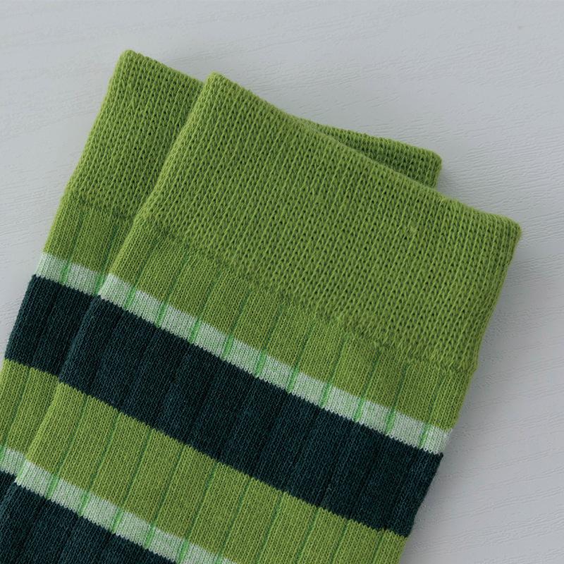 Green Striped Socks for Women's Autumn and Winter Trendy Socks In A Color-blocked Style. Wear Mid-calf Socks for Women