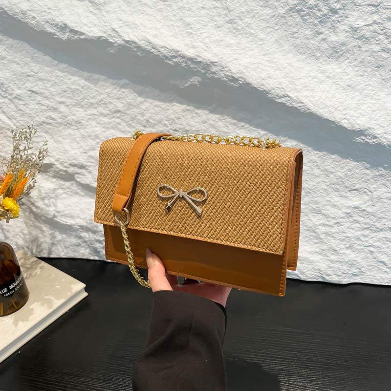 Simple small square bag 2025 spring and summer new fashion bow chain bag versatile shoulder bag women's messenger women's bag