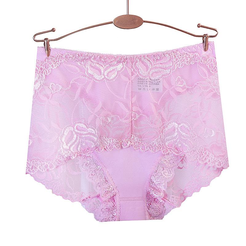 8 Color Plus Size Women Panties Sexy Lace Transparent Underwear Panty Seamless Mid-Waist Hip Raise Briefs Cotton Health Lingerie