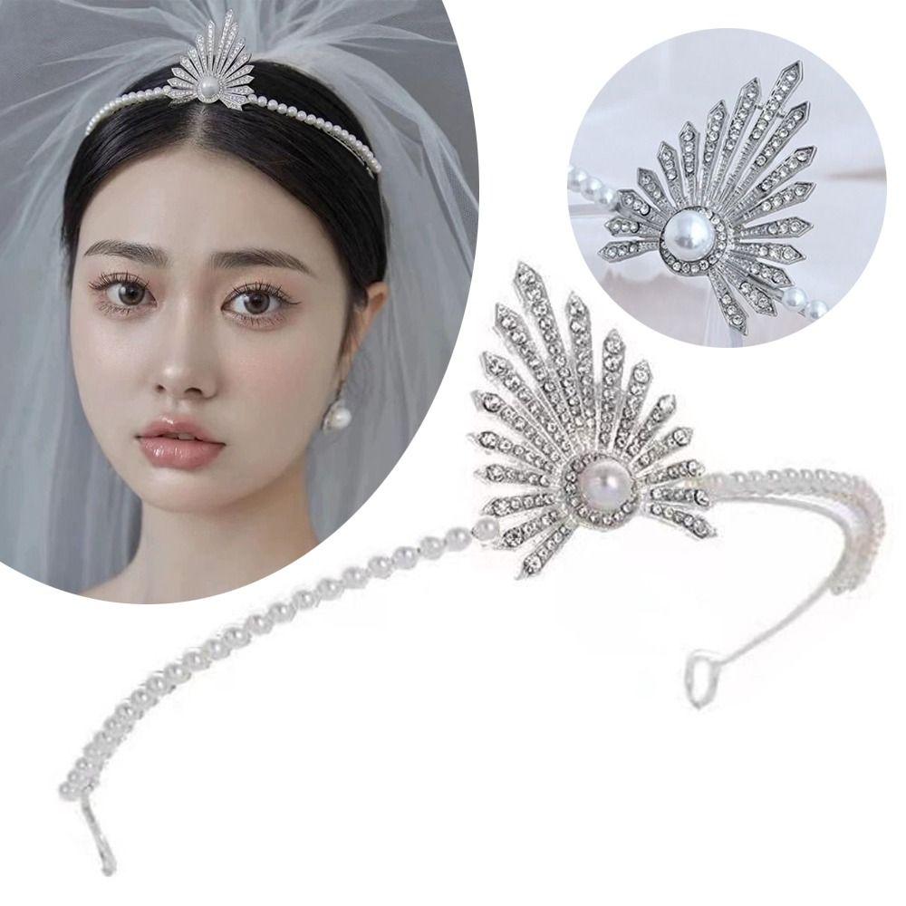 

Повязка на голову со стразами и жемчугом, свадебные украшения, свадебная корона, изысканная свадебная тиара