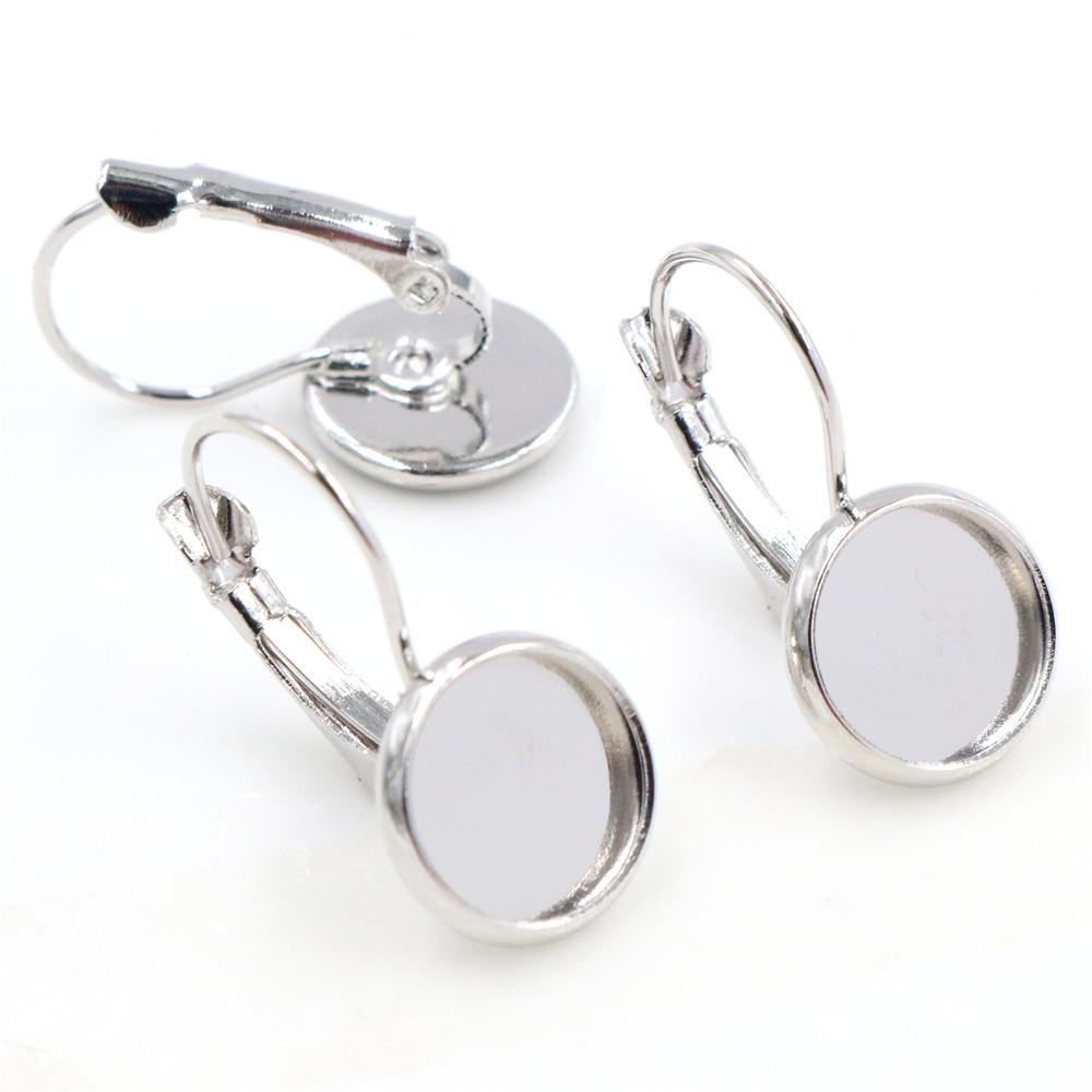 10mm 10pcs 9 Colors Plated French Lever Back Earrings Blank/Base,Fit 10mm Glass Cabochons,Buttons;Earring Bezels