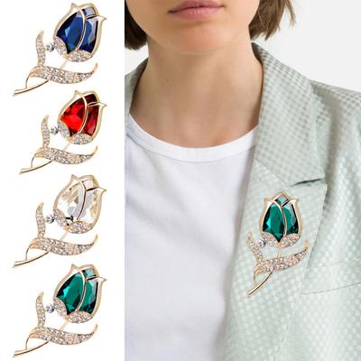 Spilla a forma di tulipano con strass Accessori di abbigliamento eleganti Maglione Cardigan Cappotto Abito da lavoro Spilla Regalo di gioielli di moda