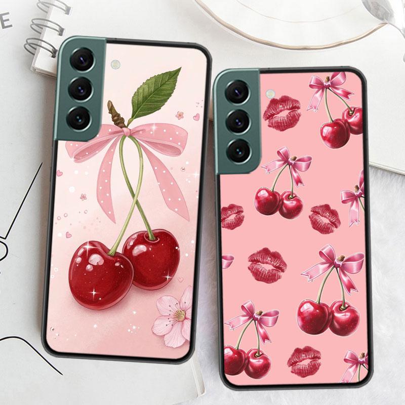 Cherry Bow Phone Case For Samsung Galaxy S22 S25 Ultra S21 S10 Plus S26 Edge S20 S23 S24 FE Cover Silicone Soft TPU Clear Sh