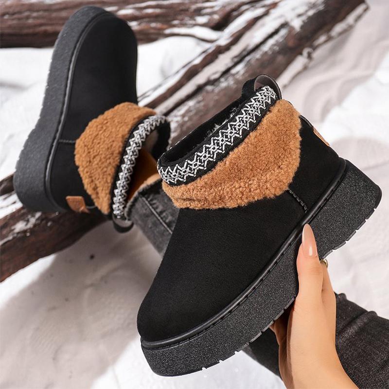 Fashion Black Platform Snow Boots for Women Winter Thicken Warm Plush Ankle Boots Woman Retro Faux Suede Non Slip Cotton Shoes Lady