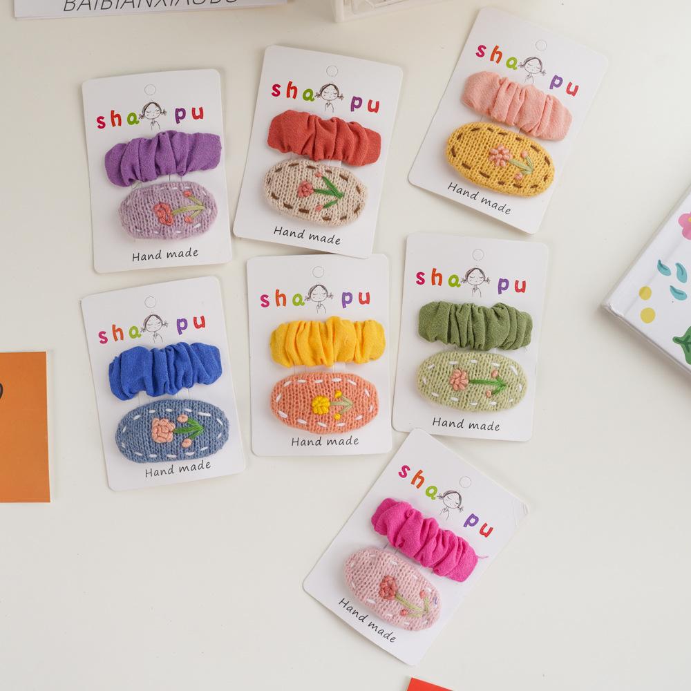 Cute Children Hair Pins Matte Cartoon Fruit Plant Fabric Embroidery BB Hair Clips for Girl Korea Simple Fashion Hair Accessories