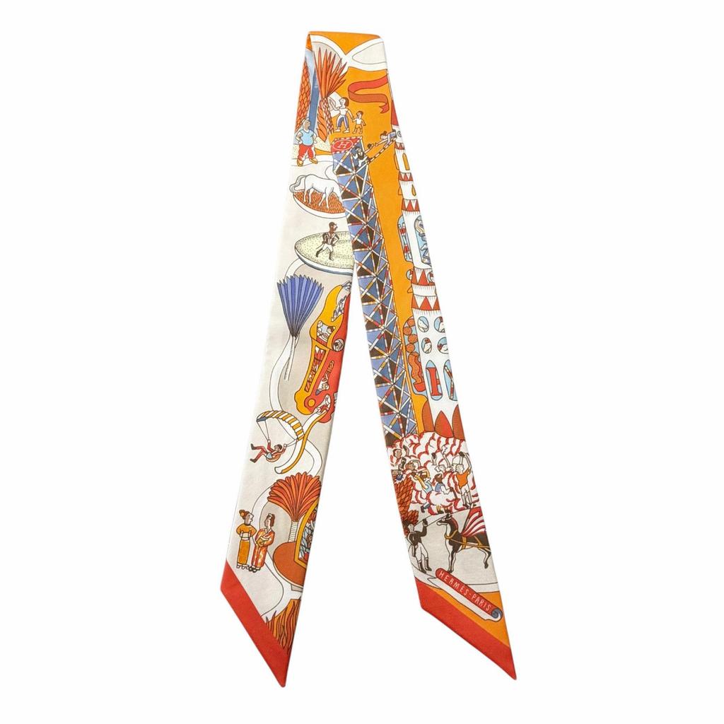 Excellent HERMES scarf Twilly Exposition Universelle Orange silk Women Used