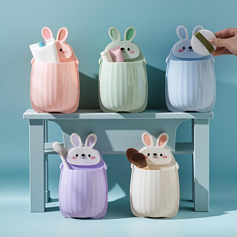 1pc Cute Rabbit Storage Rack, Makeup Brush Storage Box, Bathroom Wall Mounted Toothbrush Holder, Bathroom Accessories
