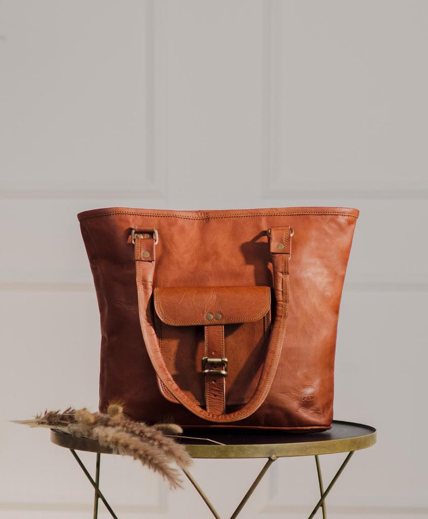 Personalized Handmade Vintage Goat Leather Tote Bag For Women