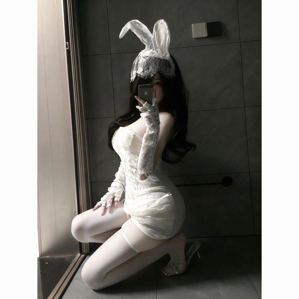 Lace Rabbit Halloween Cosplay Bunny Girl Bodycon Dress Set