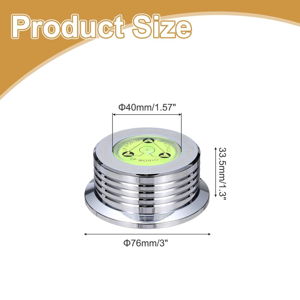 uxcell 50Hz Recording Weight Stabilizer 265g Aluminum Vinyl Clamp Turntable Disc Stabilizer Vibration Damper with Bubble Level for LP Polished Chrome