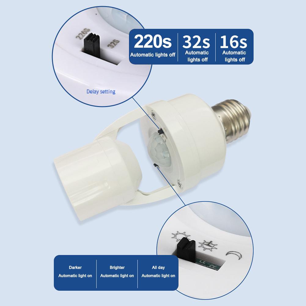 E27 Plug Socket Switch Base Infrared Motion Sensor Smart Light Bulb Socket Led Bulb Light Lamp Holder Adapter