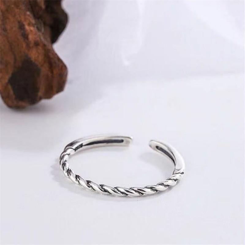 Simple And Compact Retro Twist 925 Sterling Silver Jewelry Temperament Thai Silver Twisted Line Opening Rings TYB460 серебряный