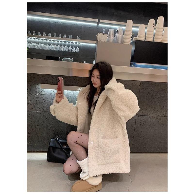 Zimní dámský fleecový kabát v korejském stylu, zahuštěný, volného střihu, módní, zeštíhlující bavlněná bunda