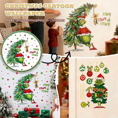 Christmas GrinchWall & Window Stickers! Cartoon GreenMonster Decor For Festive Fun, Perfect For Holiday Home Makeover.