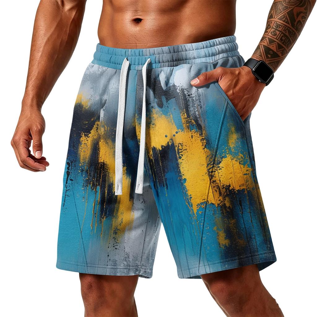Men's Gradient Print Loose Fit Athletic Shorts with Pockets Elastic Waistband Drawstring for Gym Training Beachwear