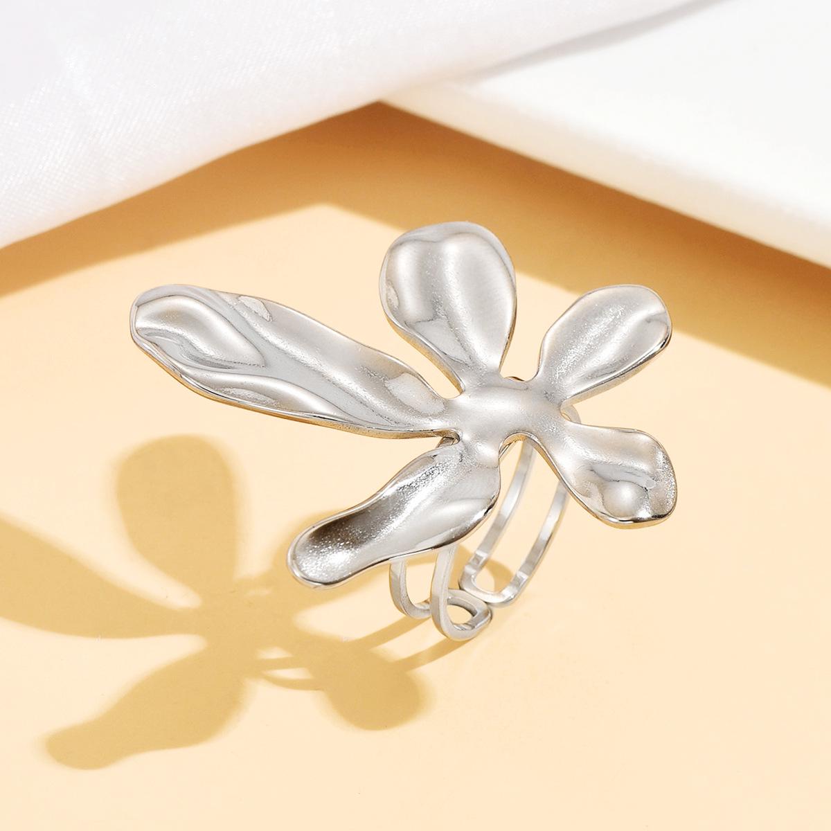 

Роскошное открытое кольцо в стиле курорта с цветочным узором из нержавеющей стали - Преувеличенное женское украшение для указательного пальца