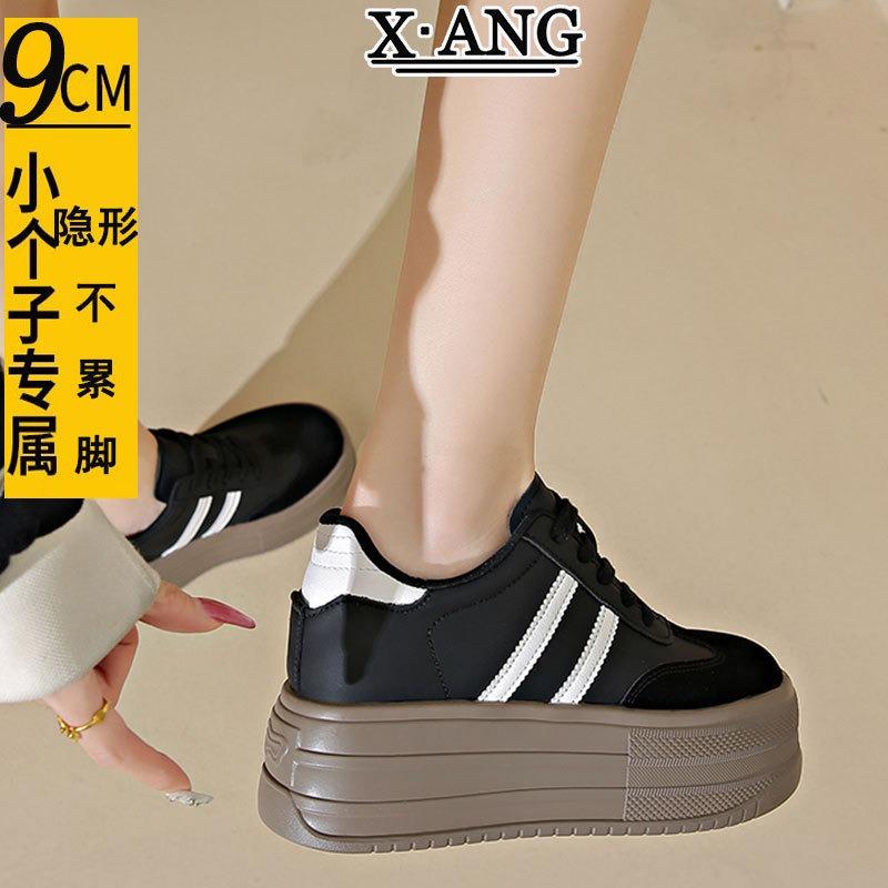 Small inner height increase women's shoes genuine leather spring and summer new platform casual board shoes