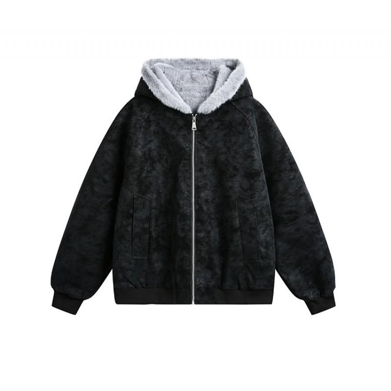 Unisex Winter Dicke Fleece-gefütterte Baumwolljacke Mit Kapuze Warmer Übergroßer Parka In Einfarbig Herren Damen