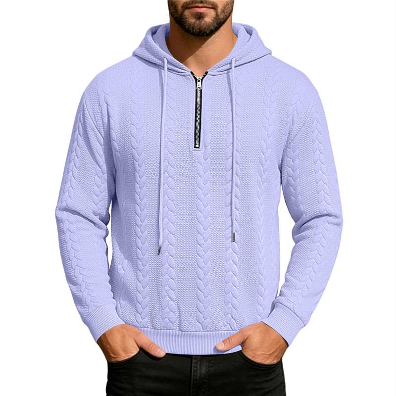 Men's Knit Half Zipper Hoodie Casual Long Sleeve Drawstring Pullover Sweater Solid Color Knitted Hooded Tops for Men Daily Streetwear Sweatshirt