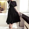 Kleid mit mittellangen Ärmeln und großem Rock, koreanische Version mit Fünfviertelärmeln und tailliertem langen Rock, hoch taillierter Rundhalsausschnitt, kleiner schwarzer Rock
