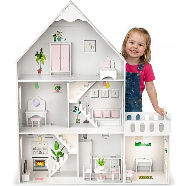 Кукольный домик Kinderplay Большой Деревянный Вилла XXL 118см со светодиодами и мебелью и гаражом