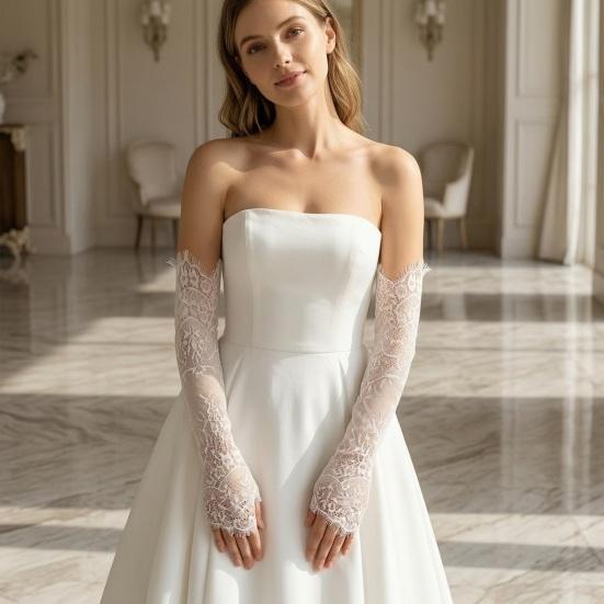 Bridal Lace Gloves Women Lace Arm Sleeves Elegant Long Gloves Fingerless or Five-Finger Gloves for Wedding Prom Tea Party