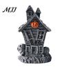 Dark Haunted House Figurine Halloween Ornament, Resin Miniature, Shape Old Stone Texture Decor with Skull Elements Desktop Decoration for Micro
