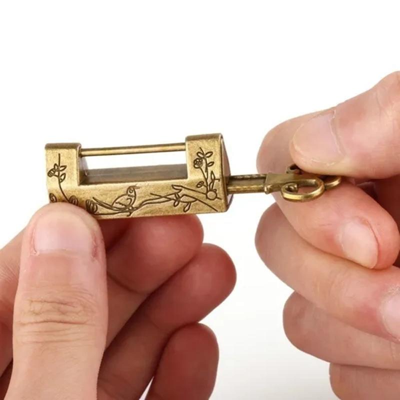 Carved Word Padlock Decorative Vintage Lock And Key Antique Chinese Padlock Lock Magpie Flower Old Lock for Small Wooden Box Furniture Cabinets Chest