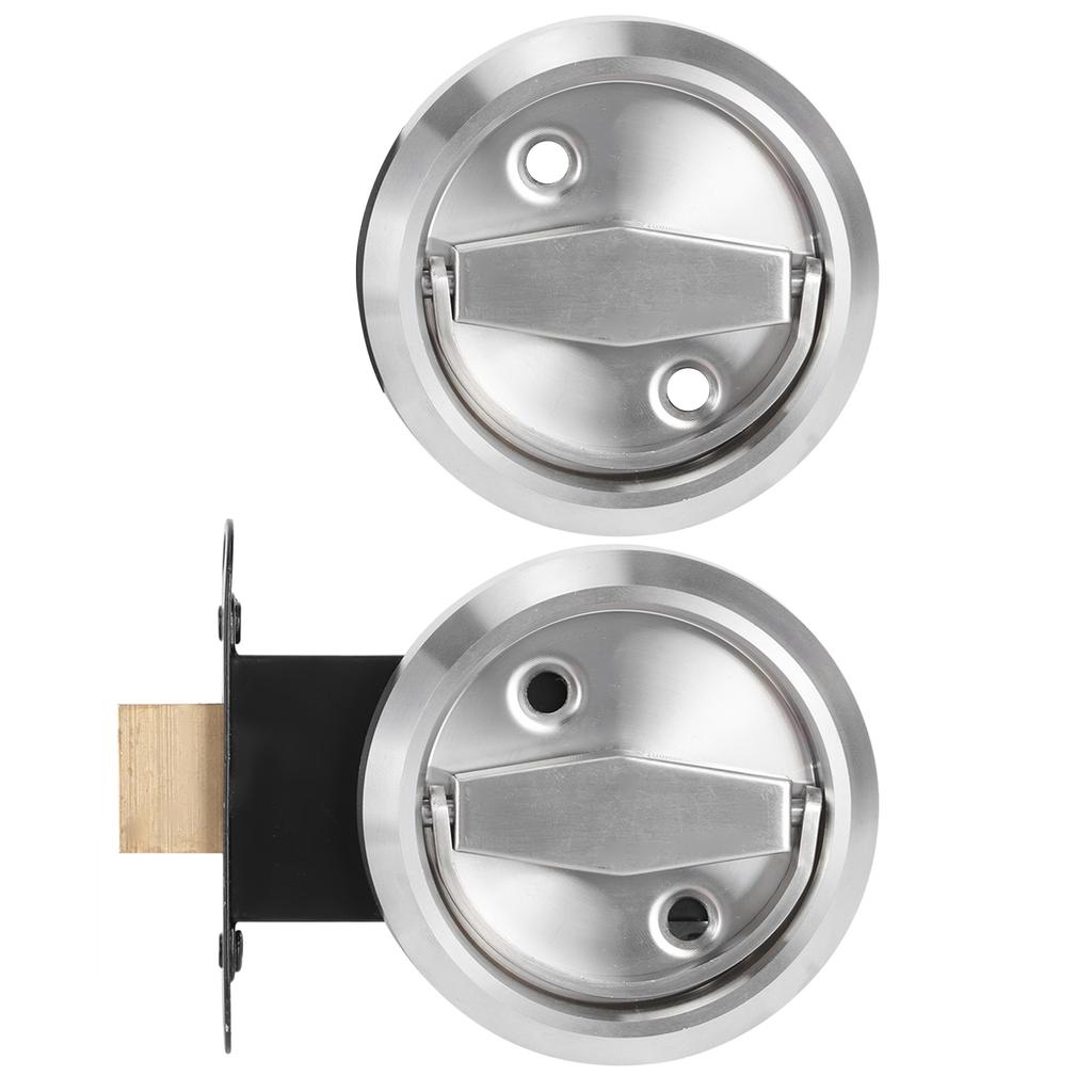 Hem Badrum Dubbelsidigt Lås 304 Rostfritt Stål Ringhandtag Dörrlås Tillbehör(Silver (Med