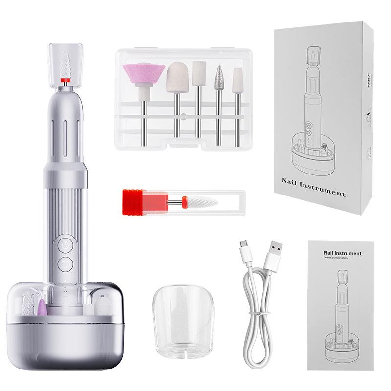 Electric Nail File & Polisher with Base Display - Pen-Style Manicure Grinding & Exfoliating Machine