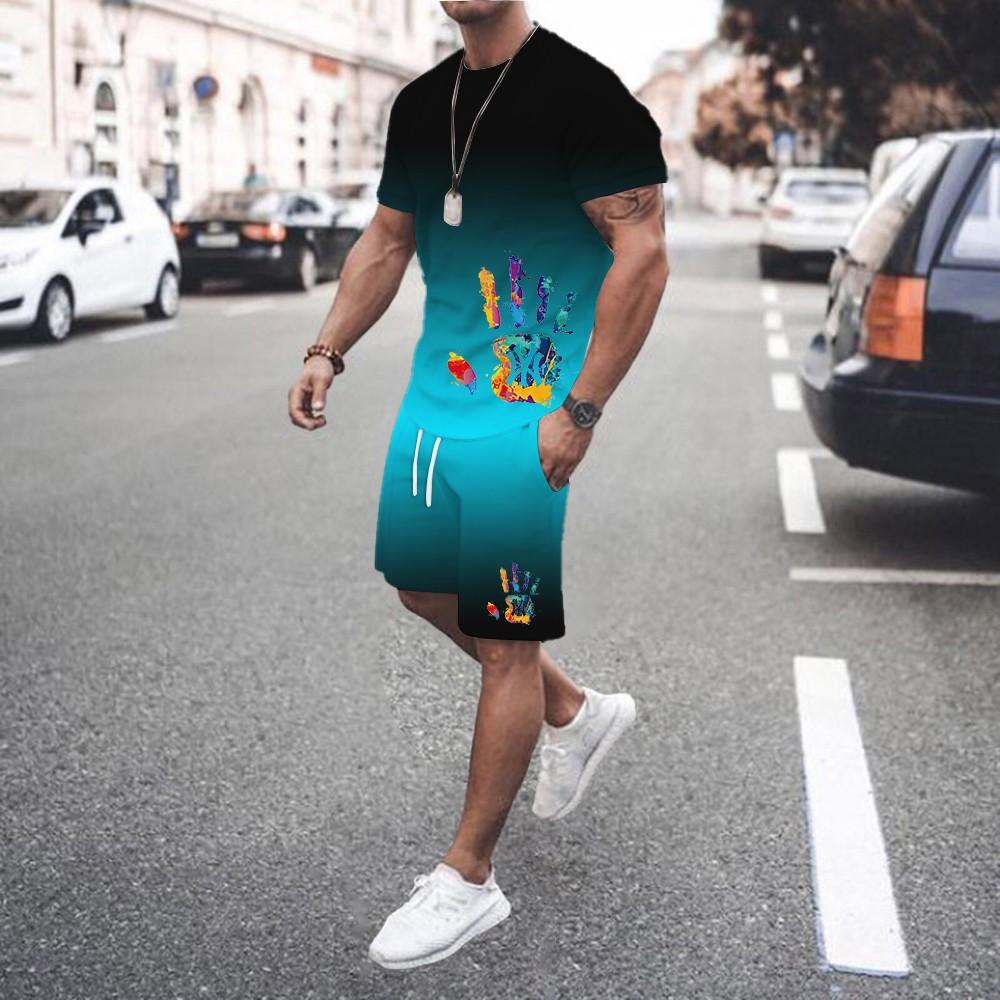 Men's football sports suit short sleeved T-shirt and summer fashionable basketball shorts two-piece set new