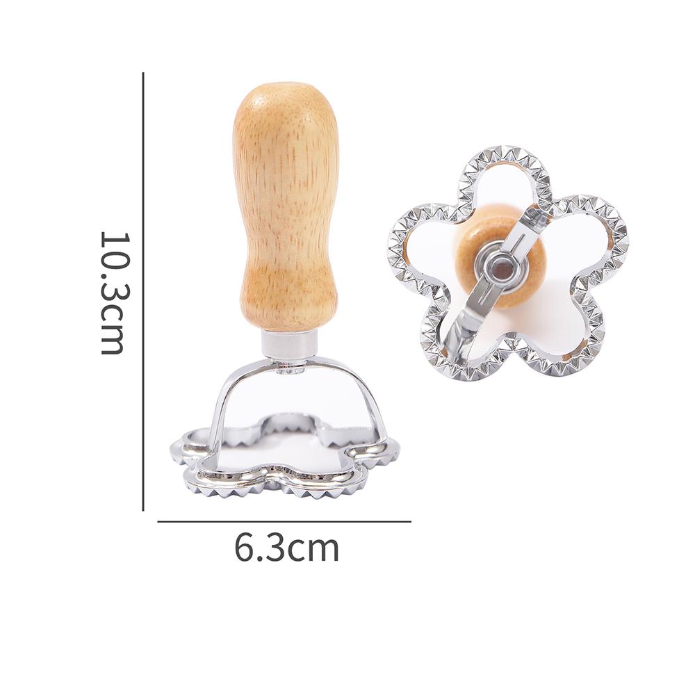 Raviolica Cutter Stamp with Roller Wheel Round Shape with Wood Handle and Grooved Edge Pasta Press Pasta Cutter for Home Kitchen
