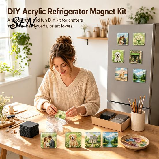 Photo Holder Magnets 10/20/50Pcs DIY Fridge Magnet Kit, Clear Acrylic Magnetic Frame with Making Kit Adhesive Backing, Custom Picture Set for Crafts