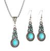 European And American New Drop Set Retro Pattern Blue Crystal Jewelry Zircon Boho Party Set Necklace Earrings