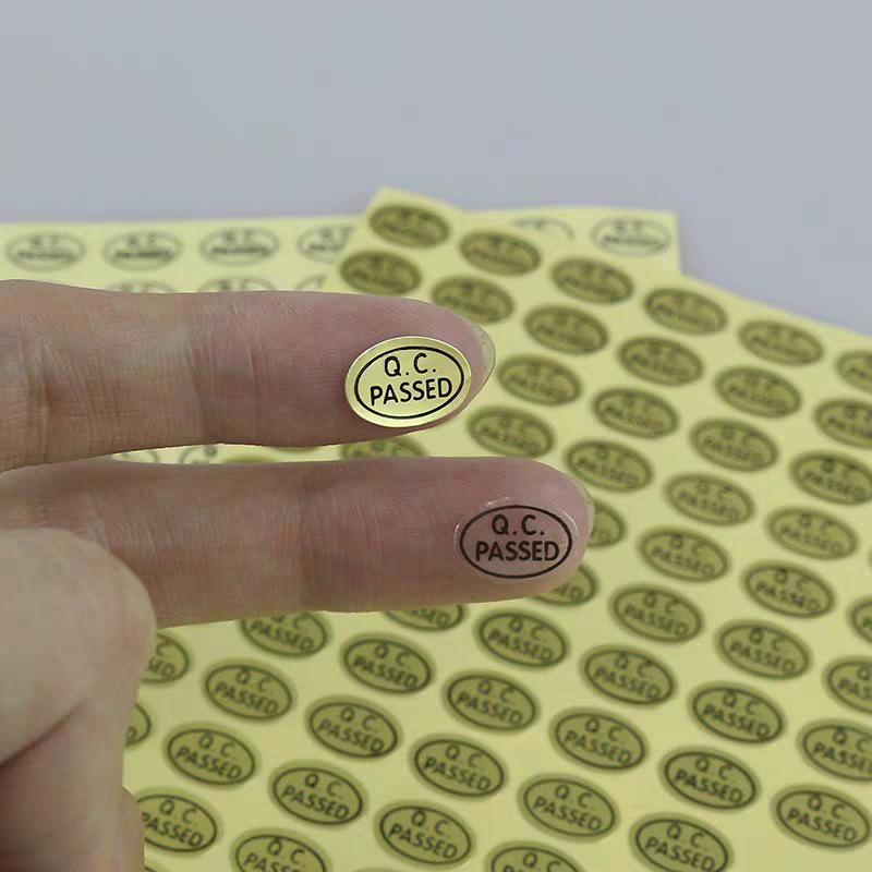 Gold Transparent QC Passed Stickers - Self-Adhesive Product Inspection Labels