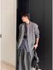 Vintage Plaid Patchwork Knit Men's Cardigan - Two-Piece Round Neck Sweater Coat for Autumn/Winter