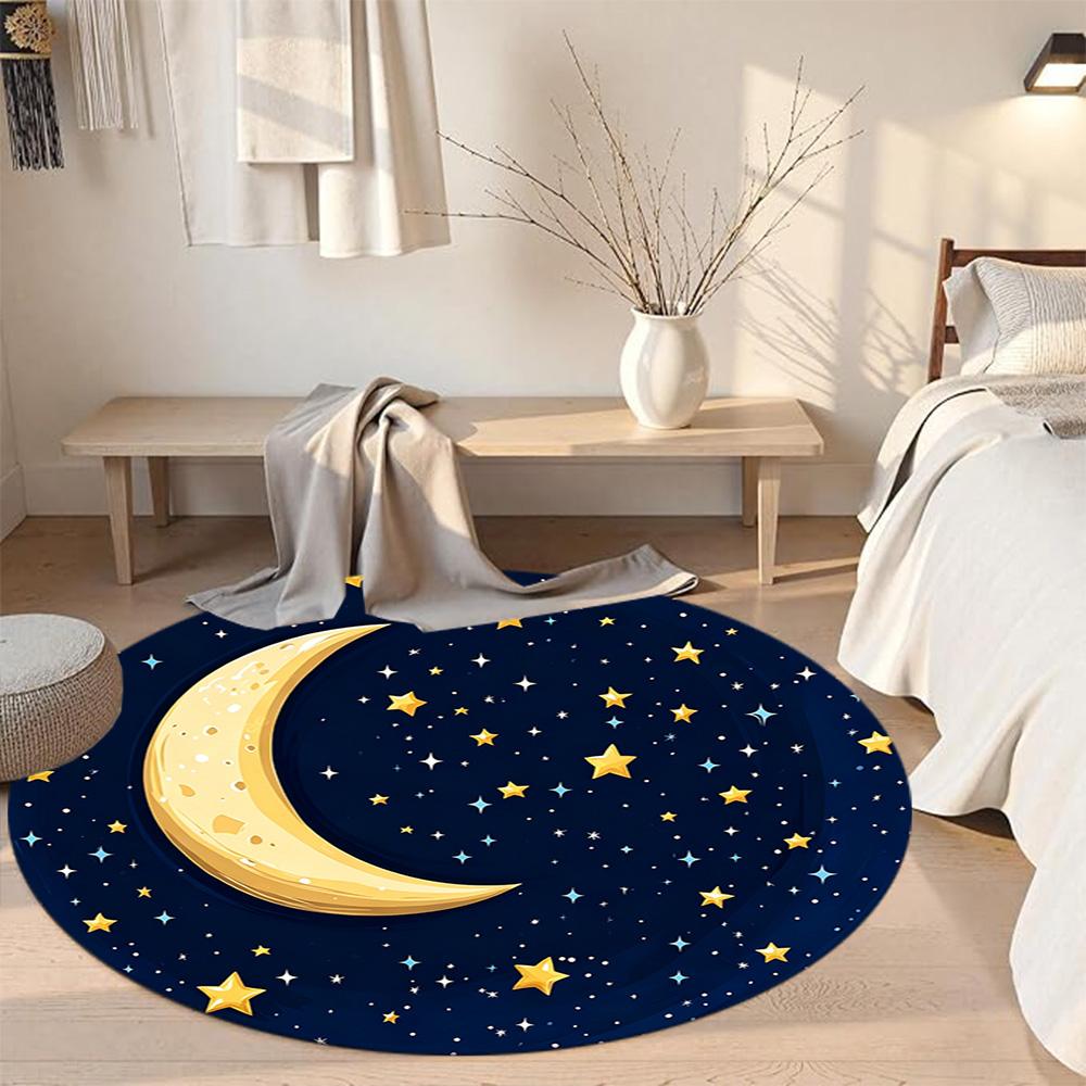Stars Moon Round Floor Mat Design for Kitchen Decorate room Balcony Entryway Antislip Round Carpet Decorate Offices Birthday Christmas Gift