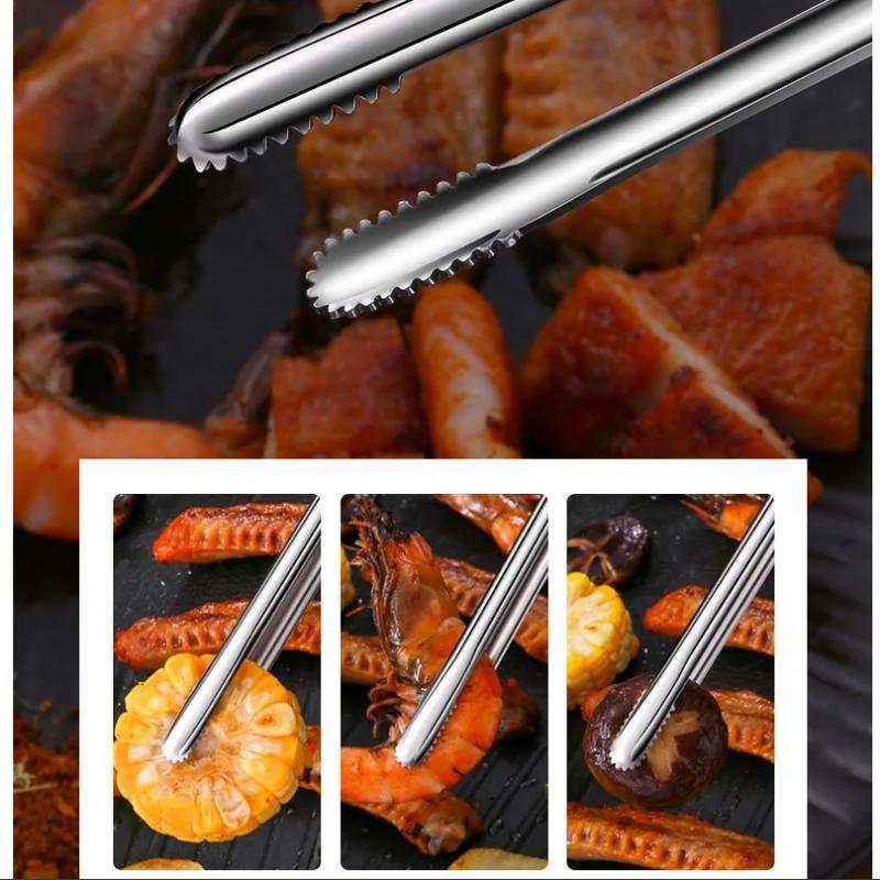 304 Stainless Steel Household Barbecue Clip BBQ Tools Japanese Bread Food Steak Extended Kitchen Gadget Outdoor Accessories