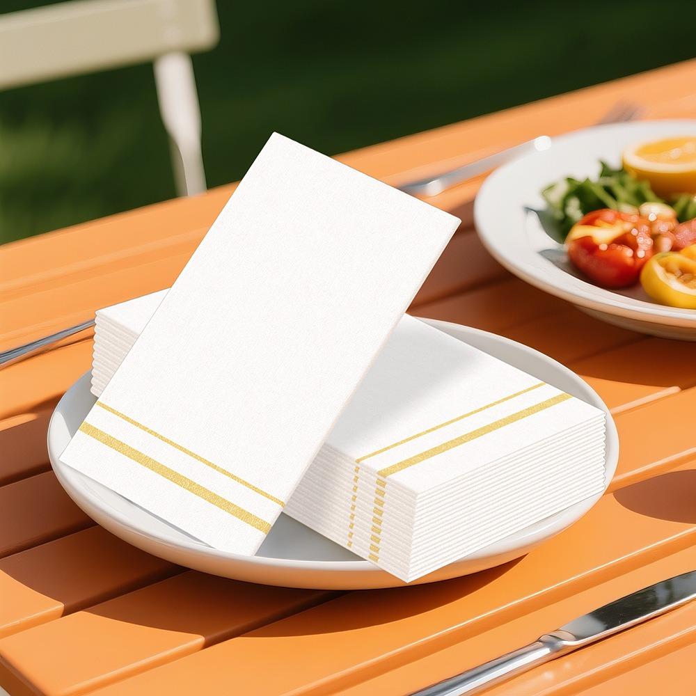 Serviette de table jetable en papier sans poussière 50 pièces Biodégradable Douce Serviette de table Imprimé rayé Jetable Serviette Mariage