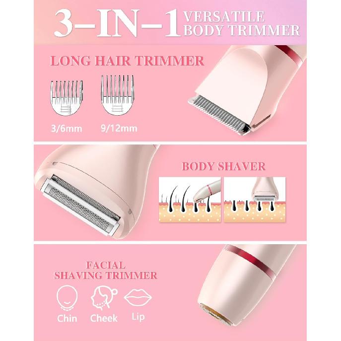 Bikini Trimmer for Women, Electric Razor for Pubic Hair 3-in-1, Bikini Shaver for Legs Body Hair, Womens Electric Razor IPX6 Waterproof, Gifts for