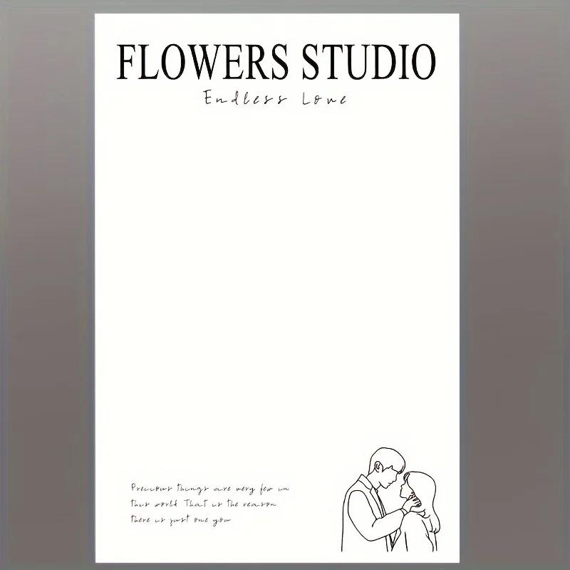 20 sheets of bouquet wrapping paper, handmade gift wrapping paper with black-and-white Valentine's Day and floral designs