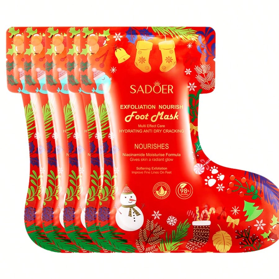 5 Pairs Christmas Foot Mask, Brightens Skin Tone, Moisturizes Feet, Softens Calluses, Soothes And Hy