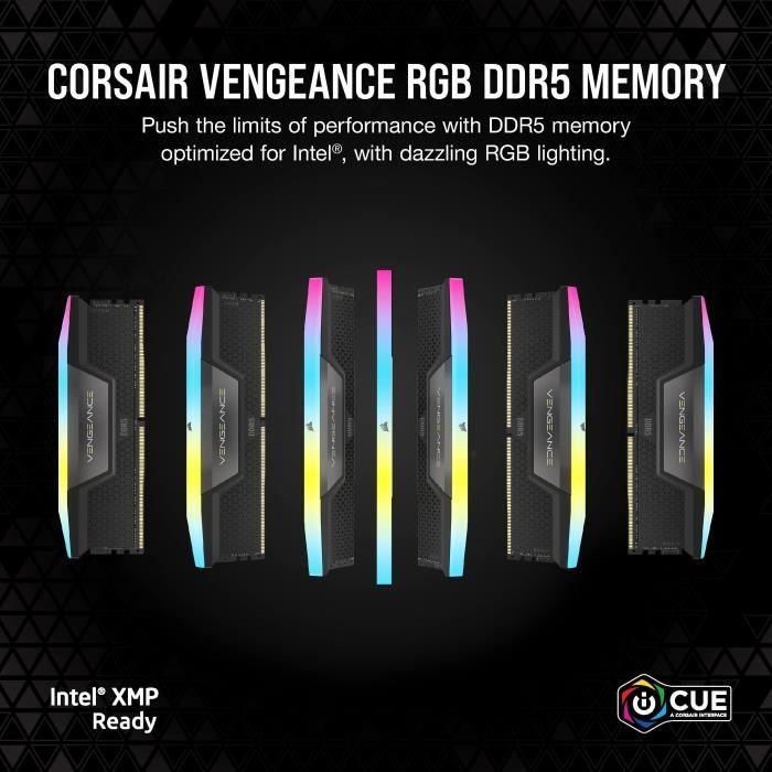 RAM - CORSAIR Vengeance RGB DDR5 - 32GB 2x16GB DIMM - 5200MHz - Unbuffered, 40-40-40-77, XMP 3.0, Black Heatspreader, RGB LED,